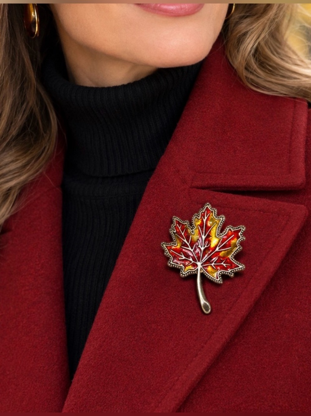 Vintage Enamel Maple Leaf Brooch Fall Autumn Change Pin 2x2